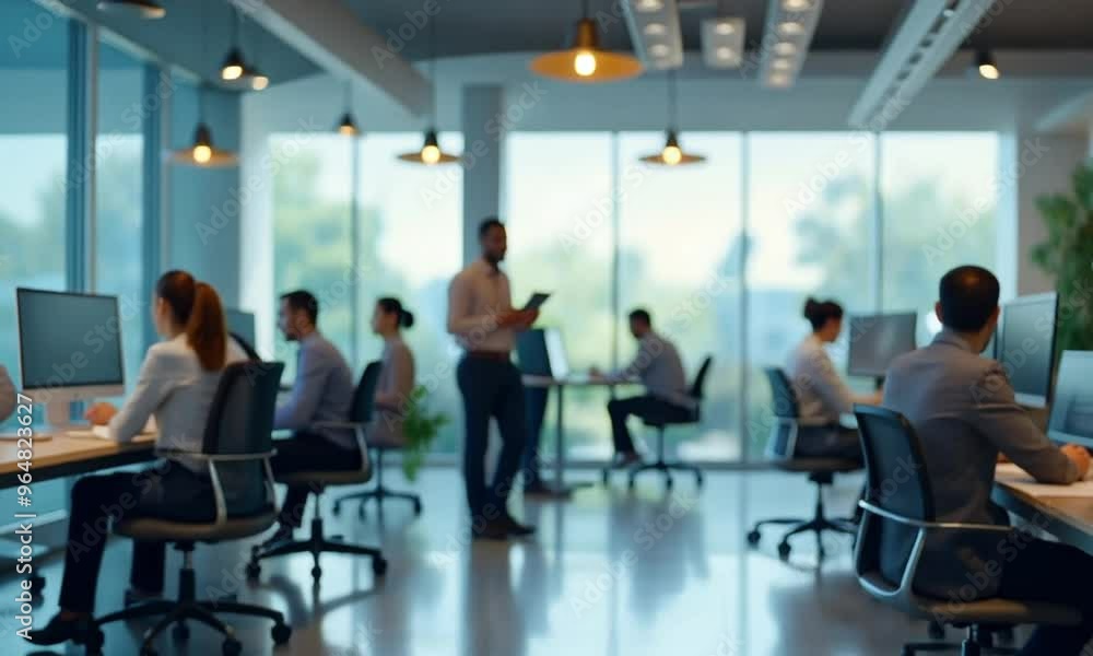 Business Professionals Working in a Modern Open-Plan Office Business Professionals Working in a Modern Open-Plan Office