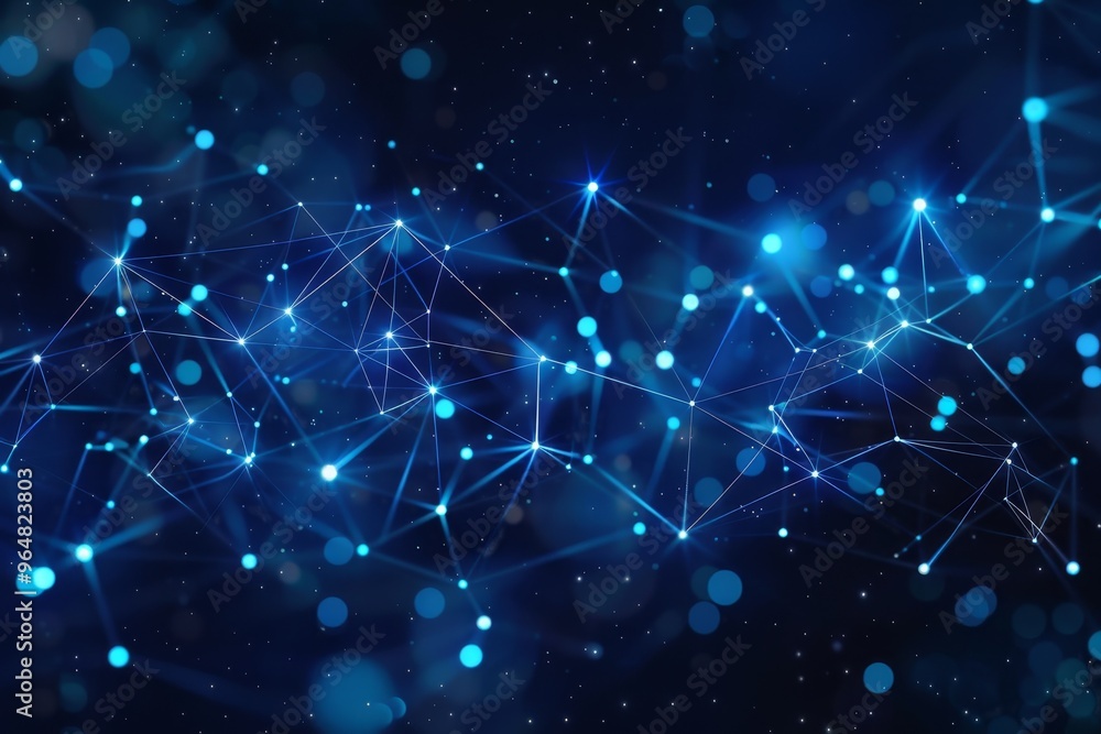 Glowing blue dots and interconnected lines create an abstract network against a dark backdrop, showcasing the concept of digital communication and connectivity in a futuristic atmosphere. Glowing blue dots and interconnected lines create an abstract network against a dark backdrop, showcasing the concept of digital communication and connectivity in a futuristic atmosphere.