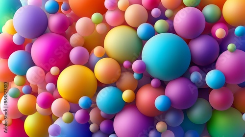 Background with many colorful random spheres. A large pile of rainbow-colored matte soft balls in different sizes. Vector background with separate gradient meshes. photo