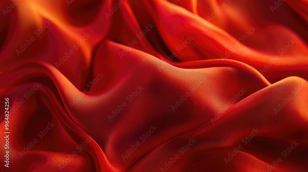 Wavy Red Silk Textile Background with Shiny Ripples and Smooth Elegance Wavy Red Silk Textile Background with Shiny Ripples and Smooth Elegance