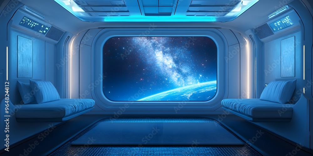Futuristic space station interior with sleek technology Futuristic space station interior with sleek technology