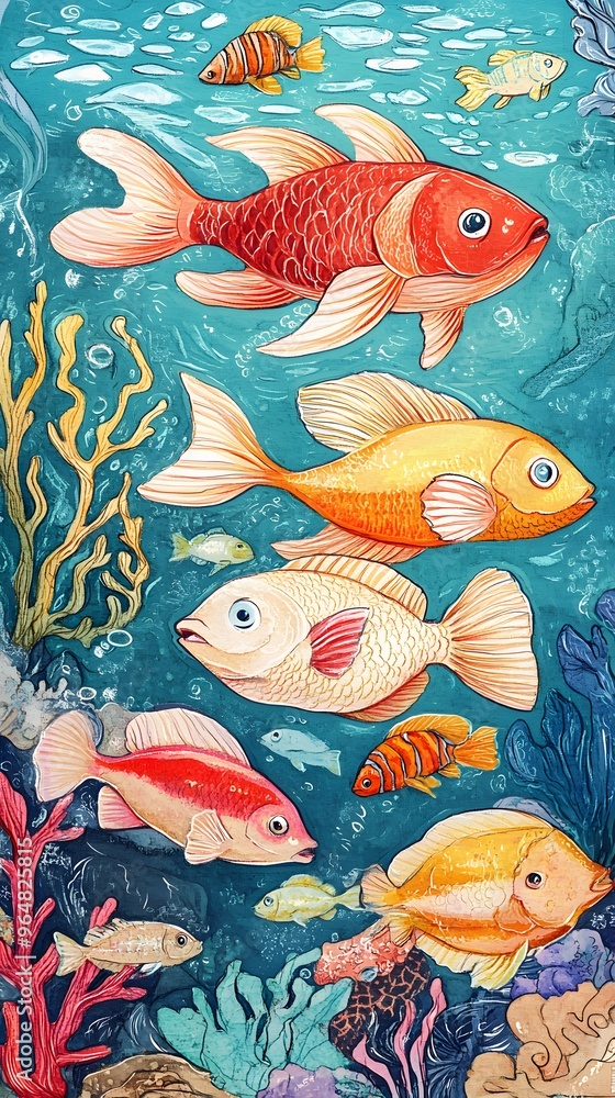 Obraz premium A School of Colorful Fish Swimming in a Vibrant Coral Reef