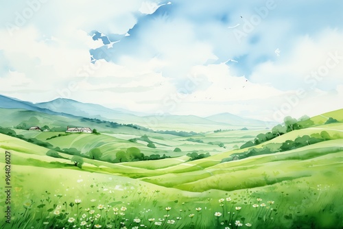 watercolor St.patricks green hills sunny