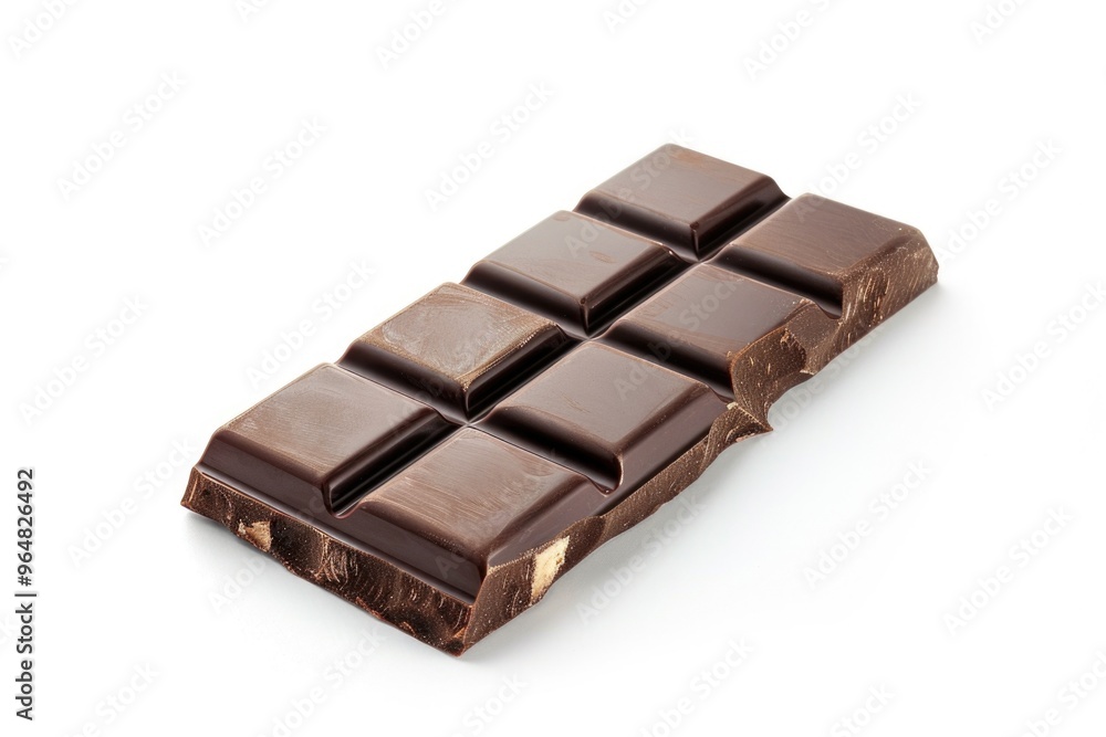 A piece of chocolate sitting on a clean white surface, ideal for food or still life photography A piece of chocolate sitting on a clean white surface, ideal for food or still life photography
