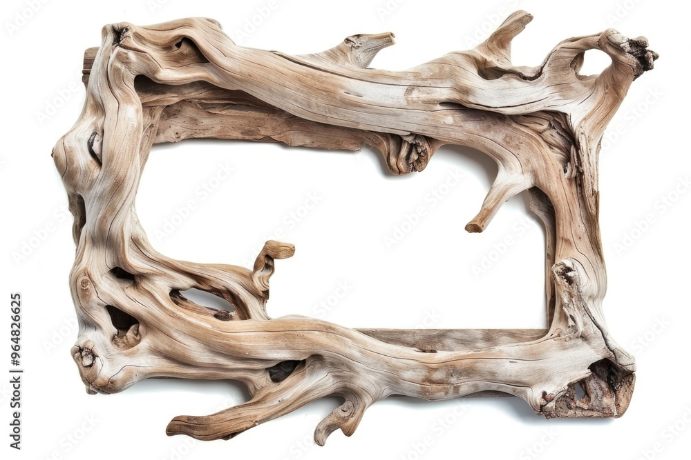 A natural wooden frame crafted from driftwood pieces A natural wooden frame crafted from driftwood pieces