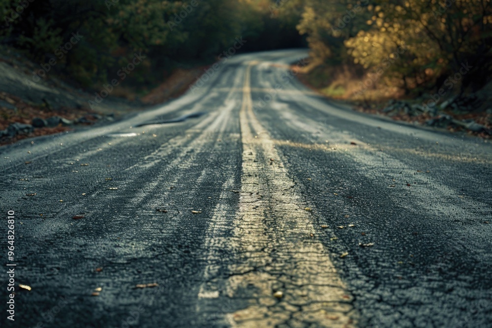 A yellow line running down the center of a road, suitable for use in illustrations about infrastructure, transportation, or urban planning A yellow line running down the center of a road, suitable for use in illustrations about infrastructure, transportation, or urban planning