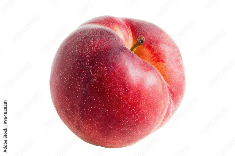 A single ripe peach sitting on a clean white surface A single ripe peach sitting on a clean white surface