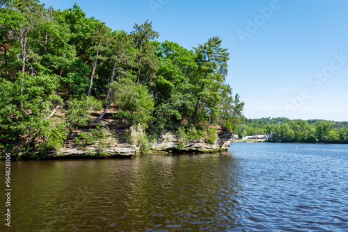 The Cambrian sandstone bluffs along the Wisconsin River in the Wisconsin Dells. photo