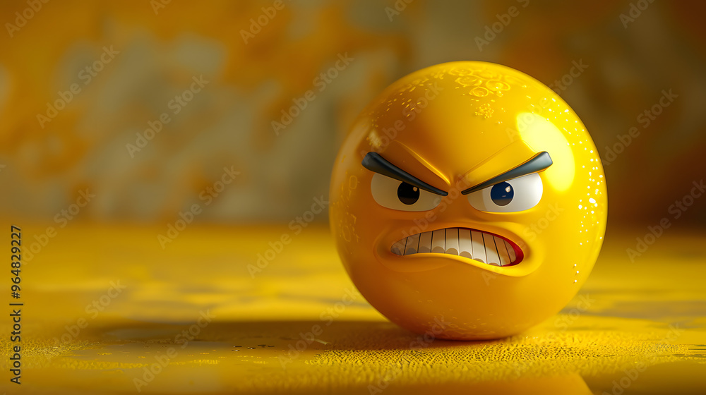Irate eyes and mouth emoji expression on yellow surface Irate eyes and mouth emoji expression on yellow surface