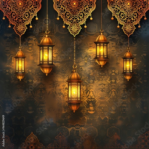 Golden Ramadan Lanterns with Intricate Ornamental Design