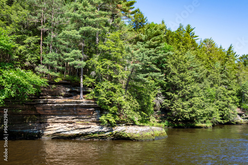 The Cambrian sandstone bluffs along the Wisconsin River in the Wisconsin Dells. photo