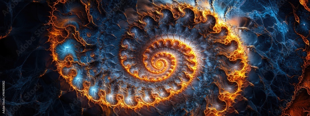 Vibrant Fractal Spiral with Orange and Blue Patterns - Abstract Digital Art Vibrant Fractal Spiral with Orange and Blue Patterns - Abstract Digital Art