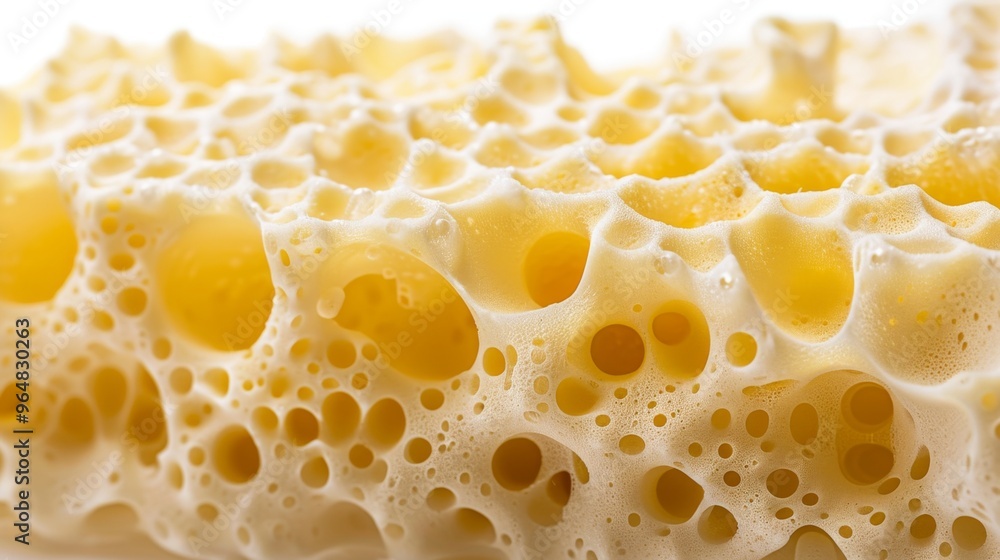 Close-Up of Porous Sponge Texture Isolated on White Background Close-Up of Porous Sponge Texture Isolated on White Background