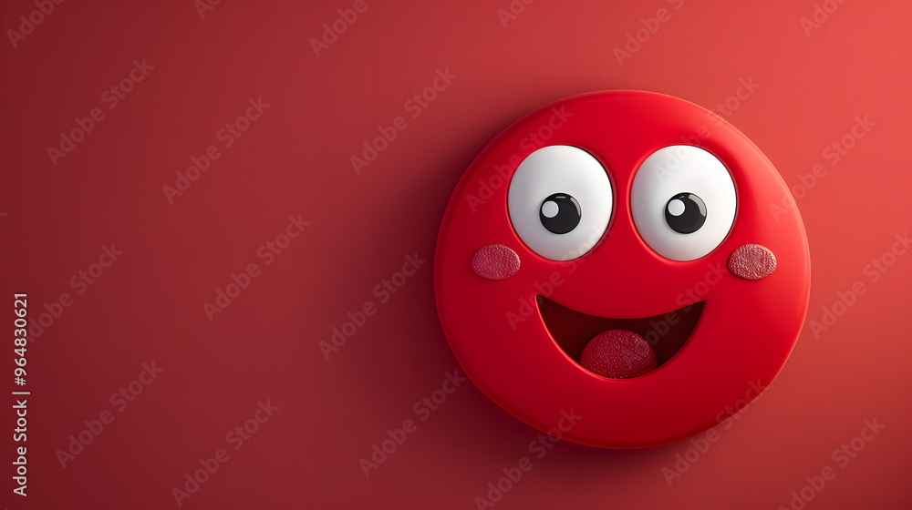 Joyful eyes and mouth emoji expression on red background Joyful eyes and mouth emoji expression on red background