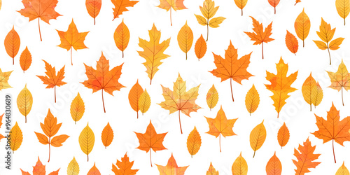 Autumn watercolor leafs vector pattern. Fall leaves seamless print