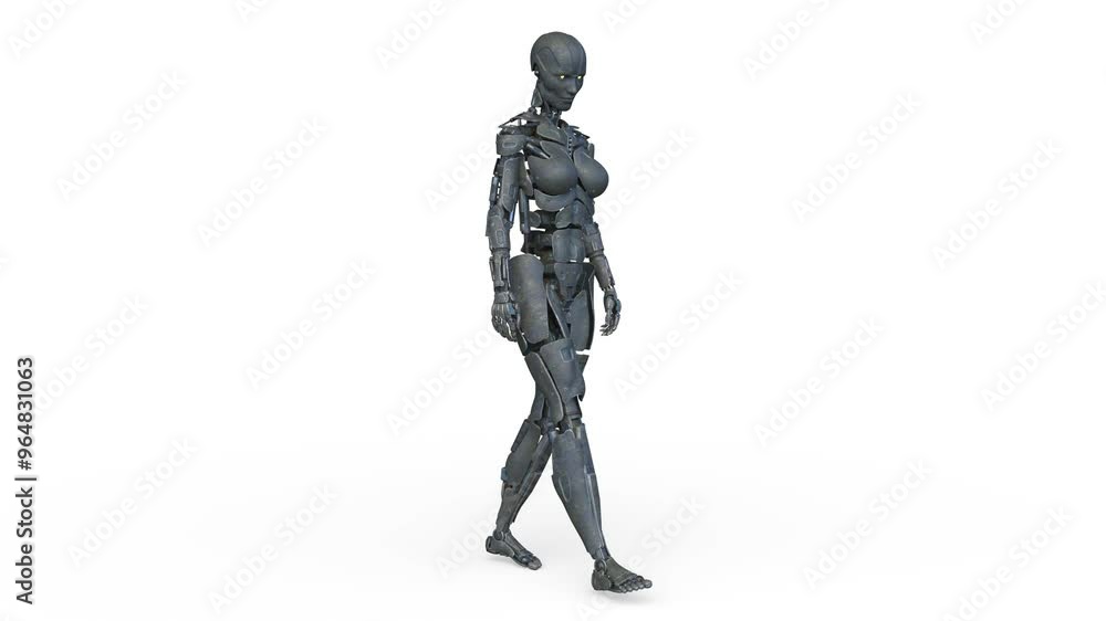 うつむいて歩く女性ロボット 3DCGレンダリング うつむいて歩く女性ロボット 3DCGレンダリング