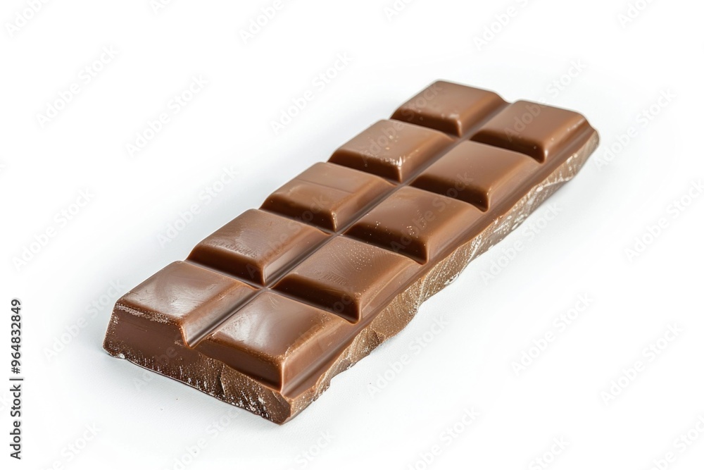 A single piece of chocolate sits on a clean white surface A single piece of chocolate sits on a clean white surface