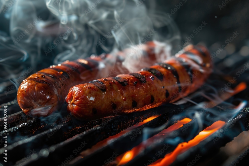 Sizzling hot dogs on a grill, with a hint of smoky flavor Sizzling hot dogs on a grill, with a hint of smoky flavor