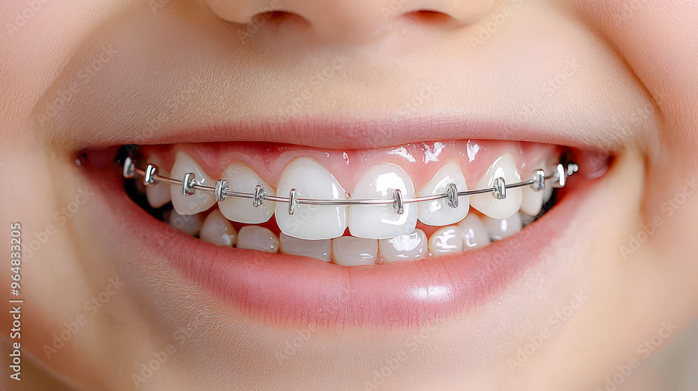 Obraz premium Symbolic Image for Dental Care and Oral Hygiene A Close-up of Perfectly White Teeth Brushed with Care Highlighting the Importance of Regular Dentist Visits and Mouth Health