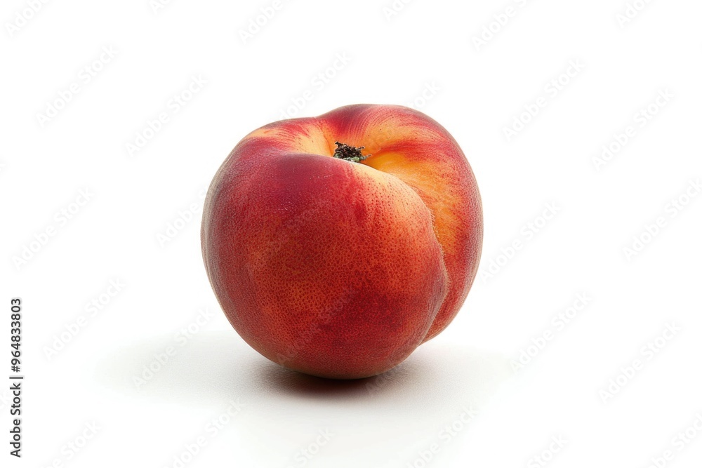 A single peach sitting on a white surface A single peach sitting on a white surface