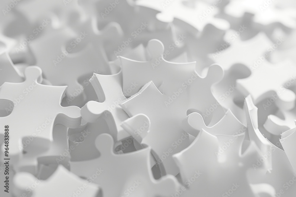 A collection of white puzzle pieces stacked on top of each other, great for use in illustrations about problem-solving, learning, or creativity A collection of white puzzle pieces stacked on top of each other, great for use in illustrations about problem-solving, learning, or creativity