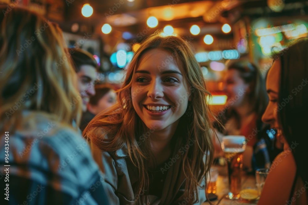 Group of friends enjoying drinks and conversation together Group of friends enjoying drinks and conversation together