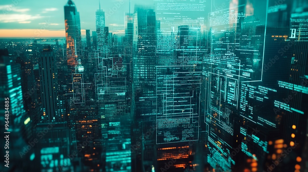Obraz premium digital city with glowing light lines