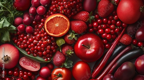 Assortment of different red fruit and vegetable