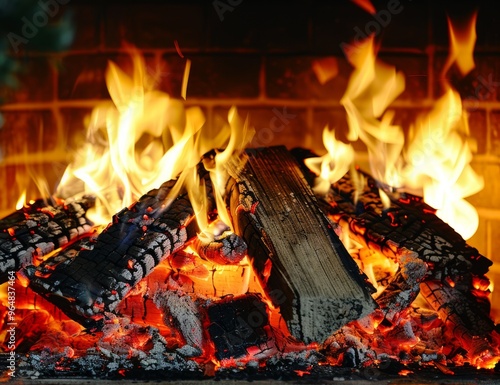 firewood is burning in close-up