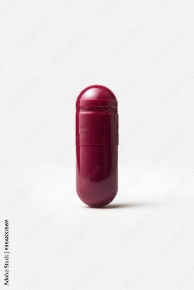 A red pill sitting on a white surface, perfect for use in presentations or as a symbol in design projects A red pill sitting on a white surface, perfect for use in presentations or as a symbol in design projects