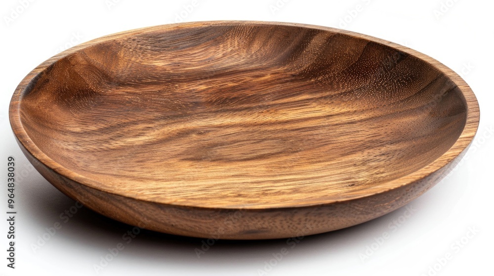 A simple wooden bowl sits on a table, ready for use A simple wooden bowl sits on a table, ready for use