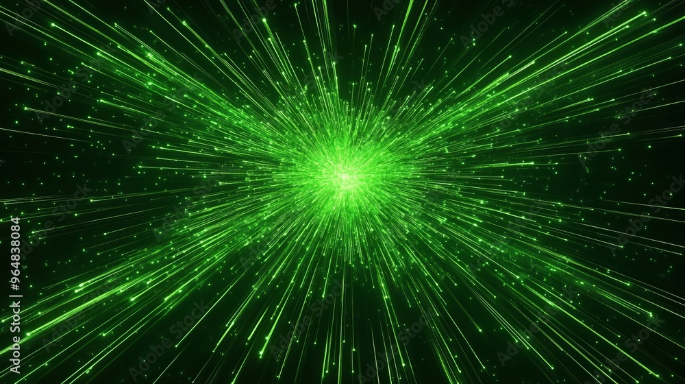 Featured is an abstract green background with a star explosion in digital line art format Featured is an abstract green background with a star explosion in digital line art format