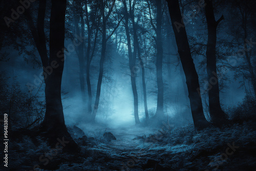 Fototapeta Naklejka Na Ścianę i Meble -  dark misty forest panorama fantasy halloween landscape