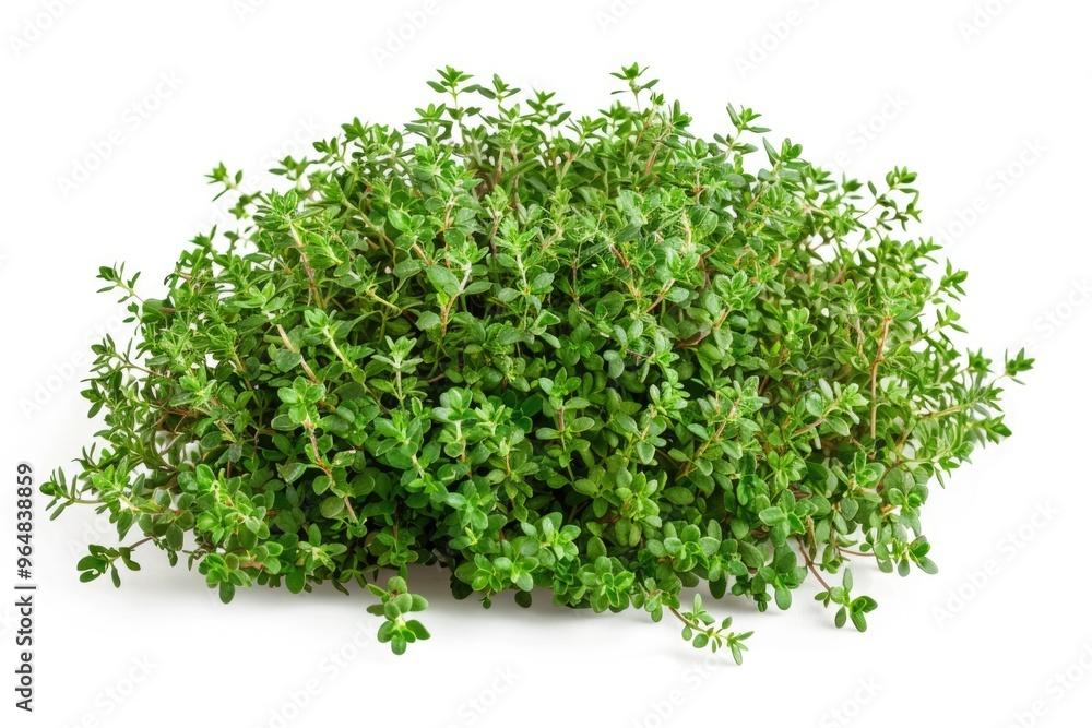 Obraz premium A bundle of fresh thyme arranged on a clean white surface