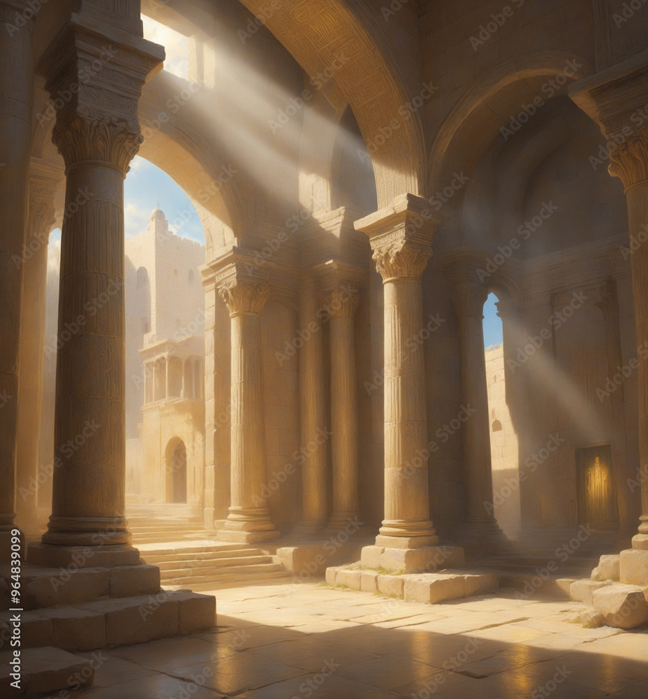 Obraz premium The Bible on the altar in the Jerusalem temple, flooded with divine light