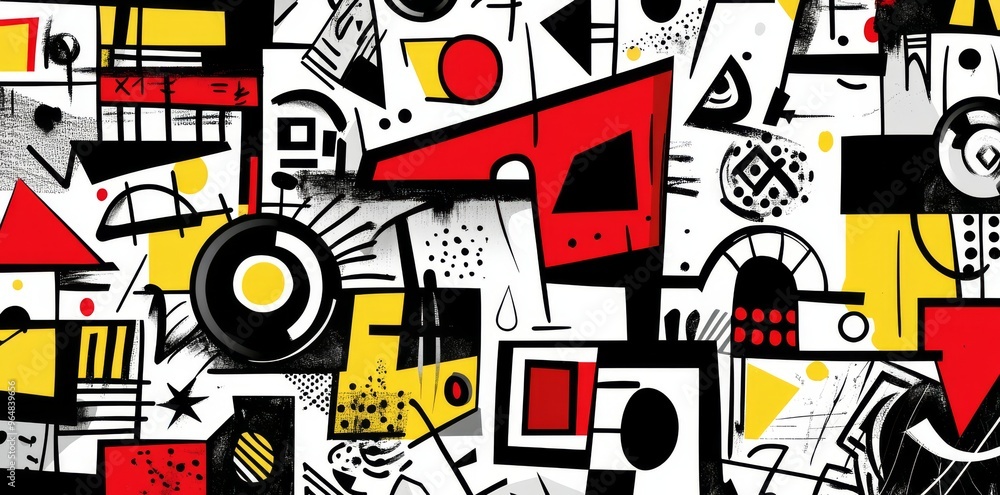 Colorful line art illustration with shades of red, black, yellow, and gray Colorful line art illustration with shades of red, black, yellow, and gray