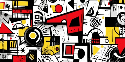 Wallpaper Mural Colorful line art illustration with shades of red, black, yellow, and gray Torontodigital.ca