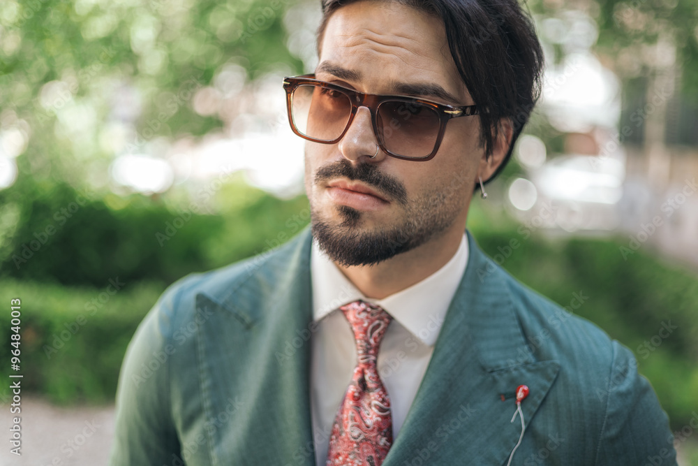 close up video of cool fashion businessman with sunglasses looking away close up video of cool fashion businessman with sunglasses looking away