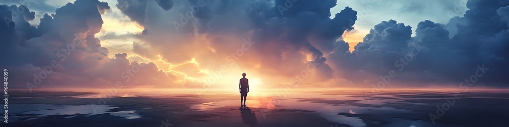 Silhouette of alone person looking at heaven Silhouette of alone person looking at heaven