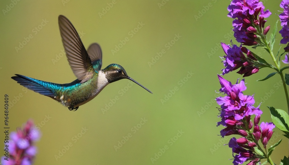 Hummingbird near a flower Hummingbird near a flower