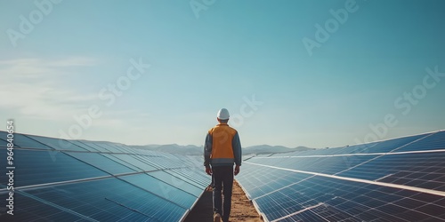 Solar technician skilled worker in renewable energy photo