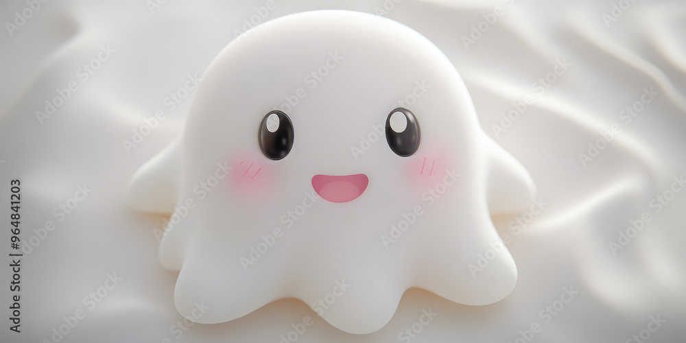 Spirit fantasy bizarre smiling 3d render style ghost cute baby character on background with copy space, banner template Spirit fantasy bizarre smiling 3d render style ghost cute baby character on background with copy space, banner template