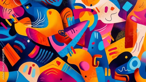 Illustration featuring a curved pattern and multiple fractals enhancing a vibrant festive theme