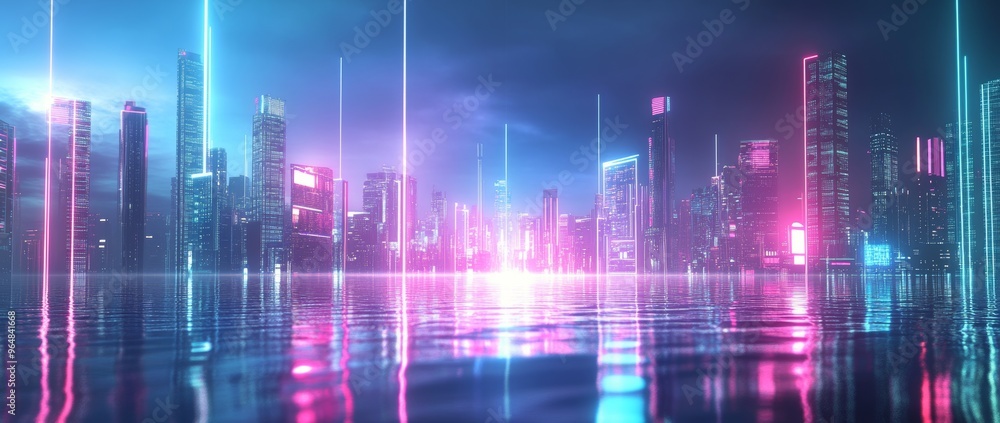 Abstract design element depicting city neon light at night Abstract design element depicting city neon light at night