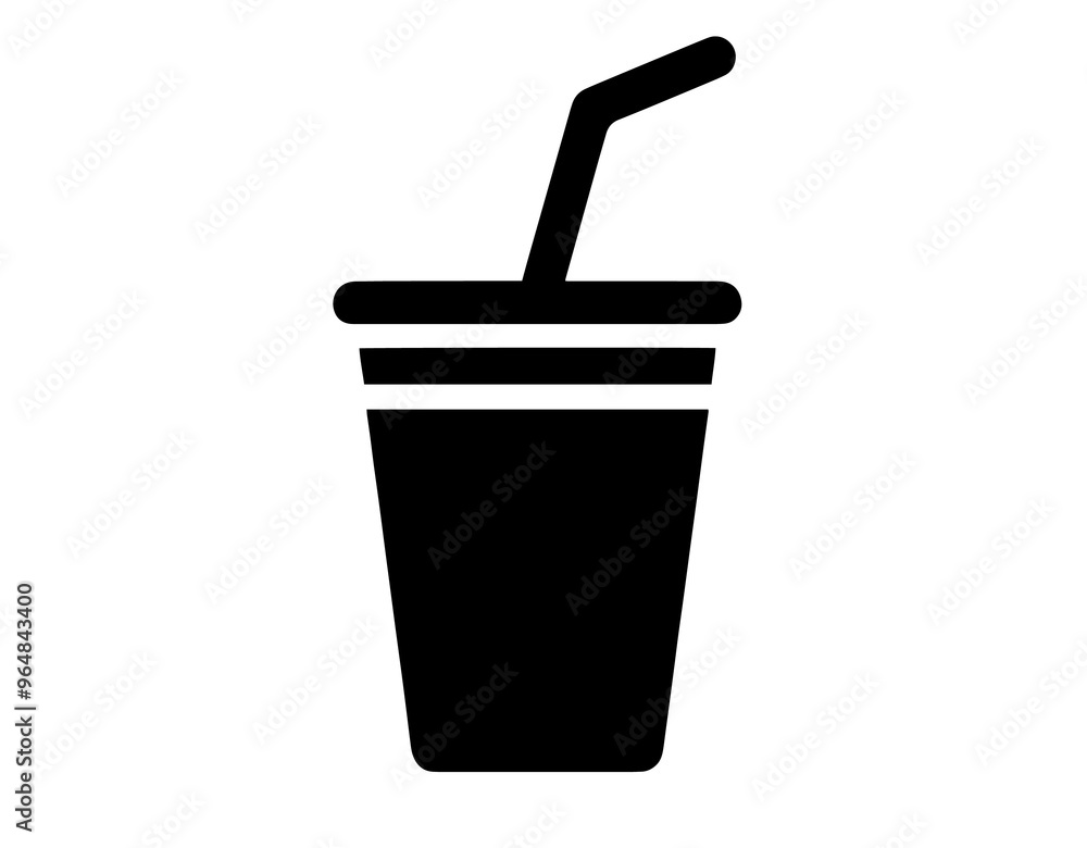 Simple cup icon transparent background. Black line design of a soda cup. Cup with straw symbol. Minimal icon.