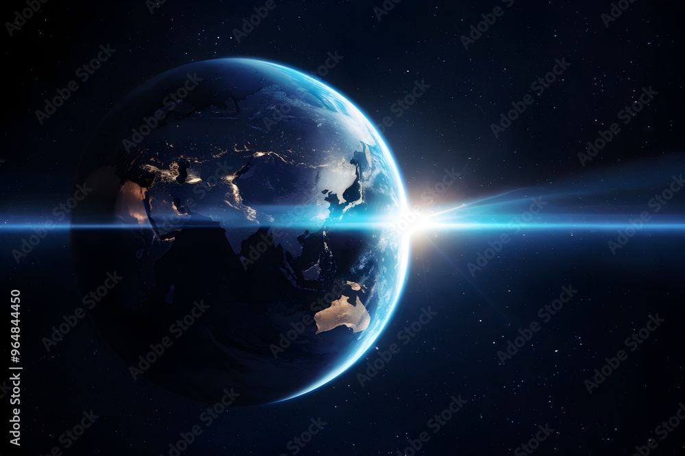 Earth viewed from space, illuminated by light, star filled backdrop, mesmerizing horizon Earth viewed from space, illuminated by light, star filled backdrop, mesmerizing horizon