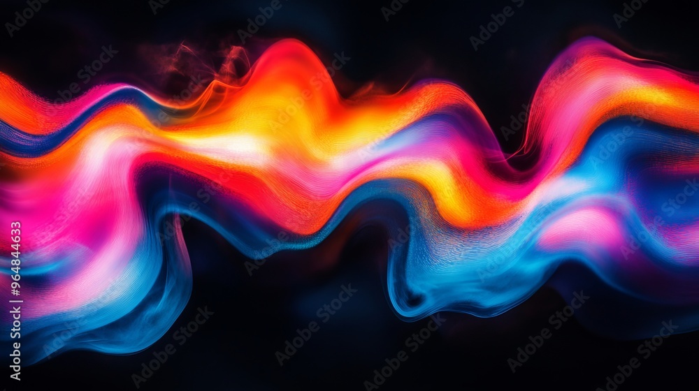 Abstract shape designed with colorful flares and glowing wave lines with fractal effect on black background for versatility in design Abstract shape designed with colorful flares and glowing wave lines with fractal effect on black background for versatility in design