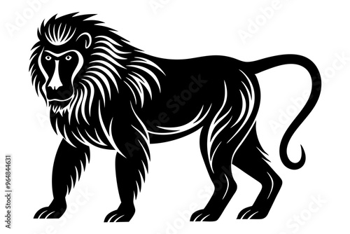 Baboon silhouette vector illustration. Line art vector photo