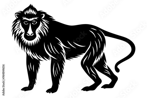 Baboon silhouette vector illustration. Line art vector photo