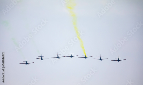 Traditional Brazilian Smoke Squadron, consisting of 3 Super Tucano A-29 Turboprop aircraft photo